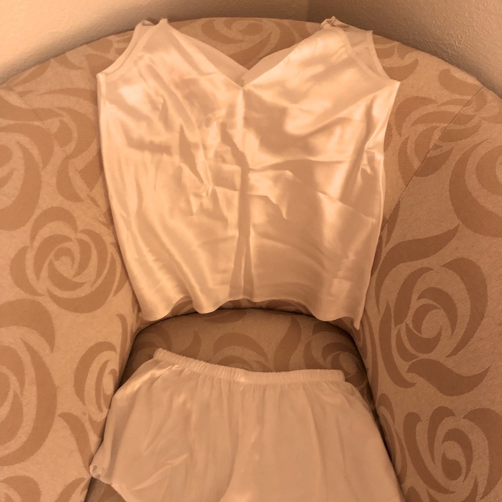 White satin pjs, size small